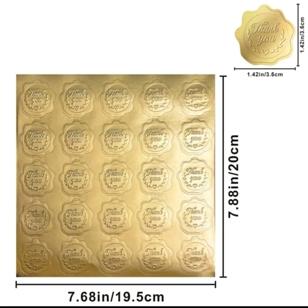✨️🤎 50 PCS Gold Thank You Seal Stickers, Embossed Foil shipping packages ✨️🤎